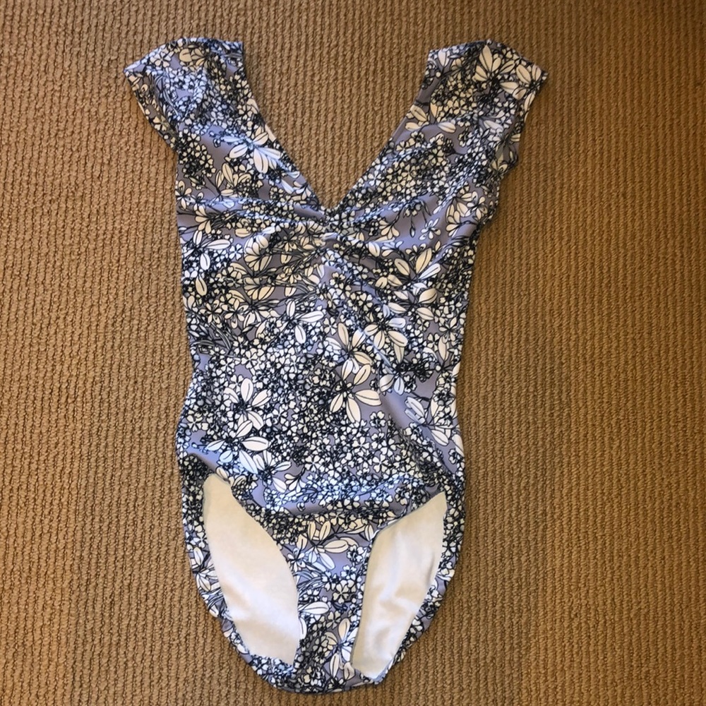Blue and white leotard!